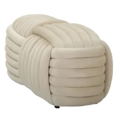 Pouf Panca Velluto Crema Rettangolare Elegante Salotto Camera da Letto