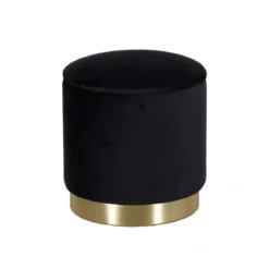 Pouf Poggiapiedi Rotondo da Salotto in Velluto Nero base oro