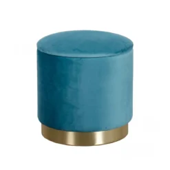 Pouf Poggiapiedi Rotondo da Salotto in Velluto Verde base oro