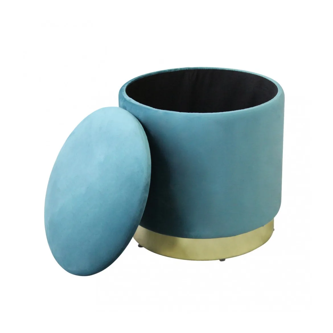 Pouf Poggiapiedi Rotondo da Salotto in Velluto Verde base oro