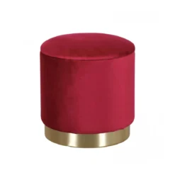 Pouf Poggiapiedi Rotondo da Salotto in Velluto Rosso base oro