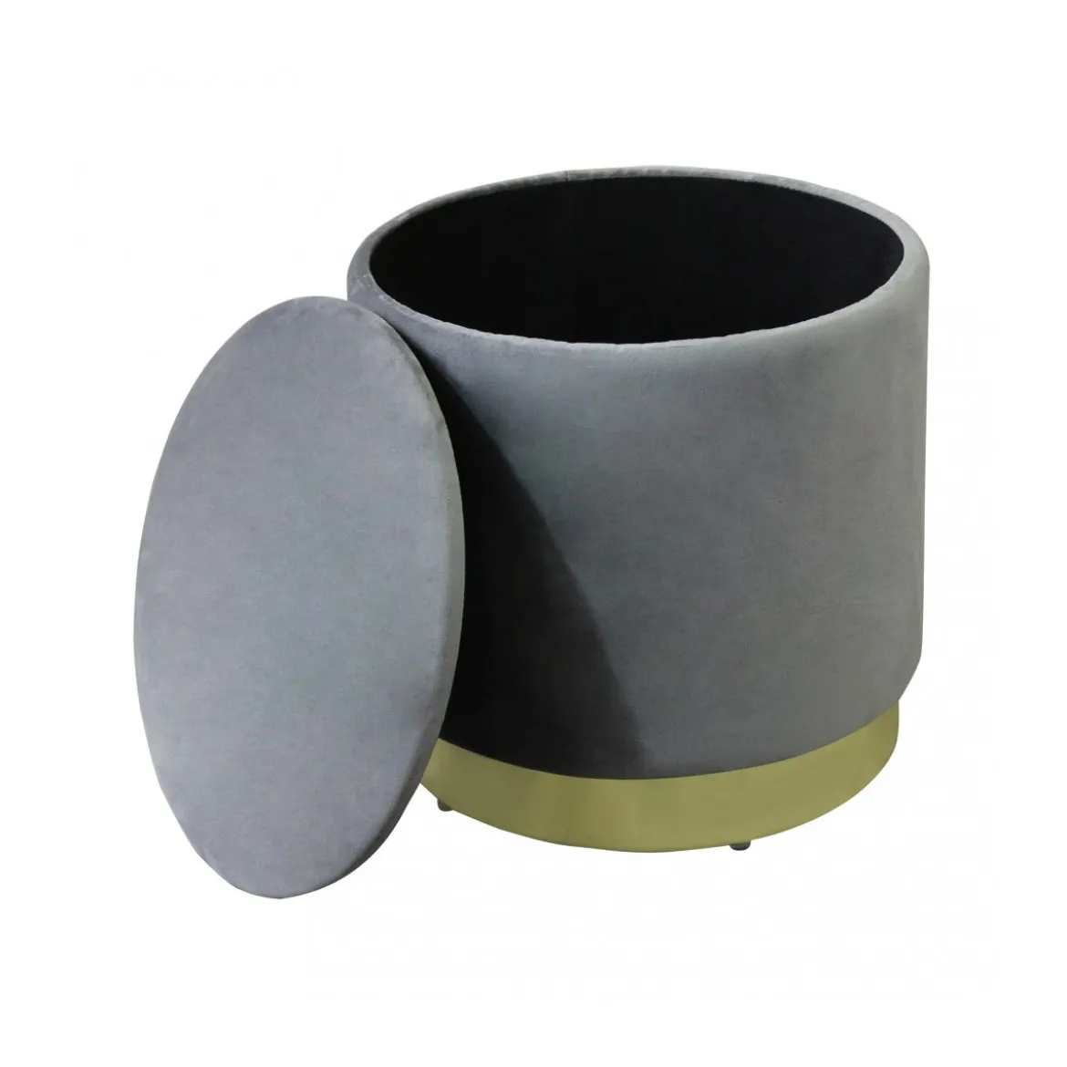 Pouf Poggiapiedi Rotondo da Salotto in Velluto Grigio base oro