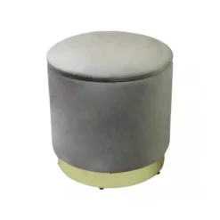 Pouf Poggiapiedi Rotondo da Salotto in Velluto Tortora base oro