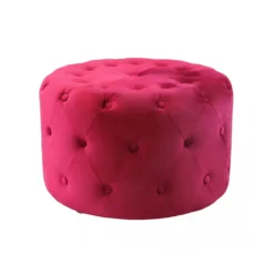 Pouf Poggiapiedi Rotondo in Velluto Rosso 67 x 41 cm