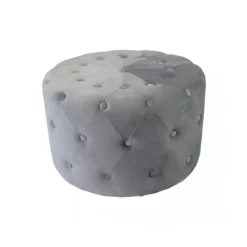 Pouf Poggiapiedi Rotondo in Velluto Grigio 67 x 41 cm