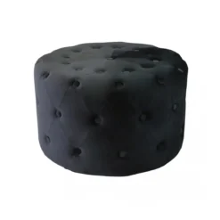 Pouf Poggiapiedi Rotondo in Velluto Nero 67 x 41 cm