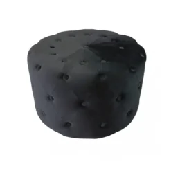Pouf Poggiapiedi Rotondo in Velluto Nero 67 x 41 cm