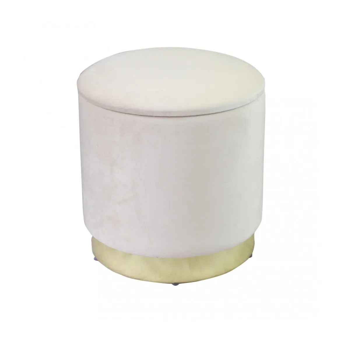 Pouf Poggiapiedi Rotondo in Velluto Beige base oro