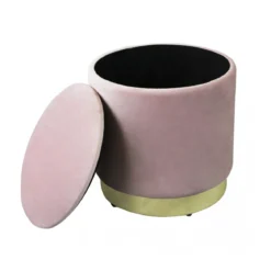Pouf Poggiapiedi Rotondo in Velluto Rosa base oro