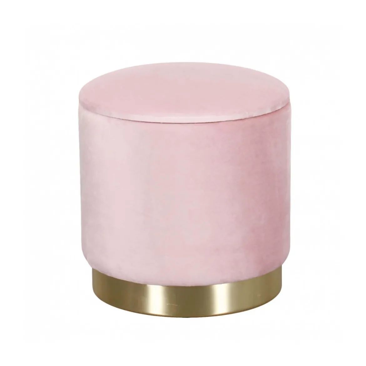 Pouf Poggiapiedi Rotondo in Velluto Rosa base oro