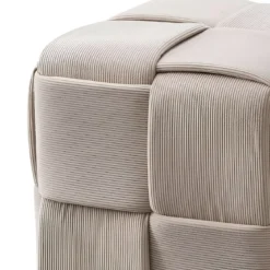 Pouf Quadrato 39x39x39 cm in Tessuto Effetto Intrecciato Tortora