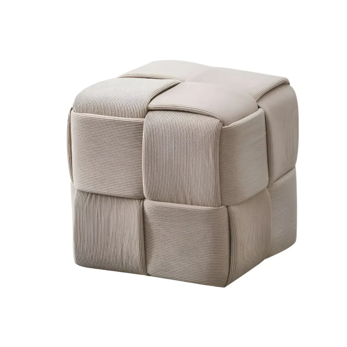Pouf Quadrato 39x39x39 cm in Tessuto Effetto Intrecciato Tortora