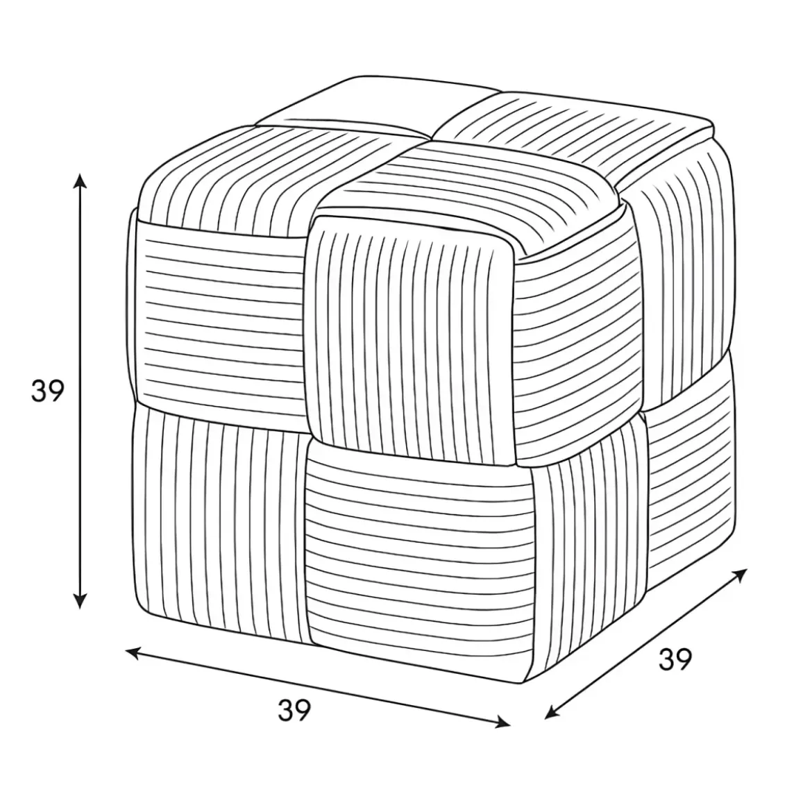 Pouf Quadrato 39x39x39 cm in Tessuto Effetto Intrecciato Tortora