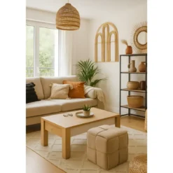 Pouf Quadrato 39x39x39 cm in Tessuto Effetto Intrecciato Tortora