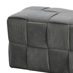Pouf Rettangolare 104x39x39 cm in Tessuto Effetto Intrecciato Grigio