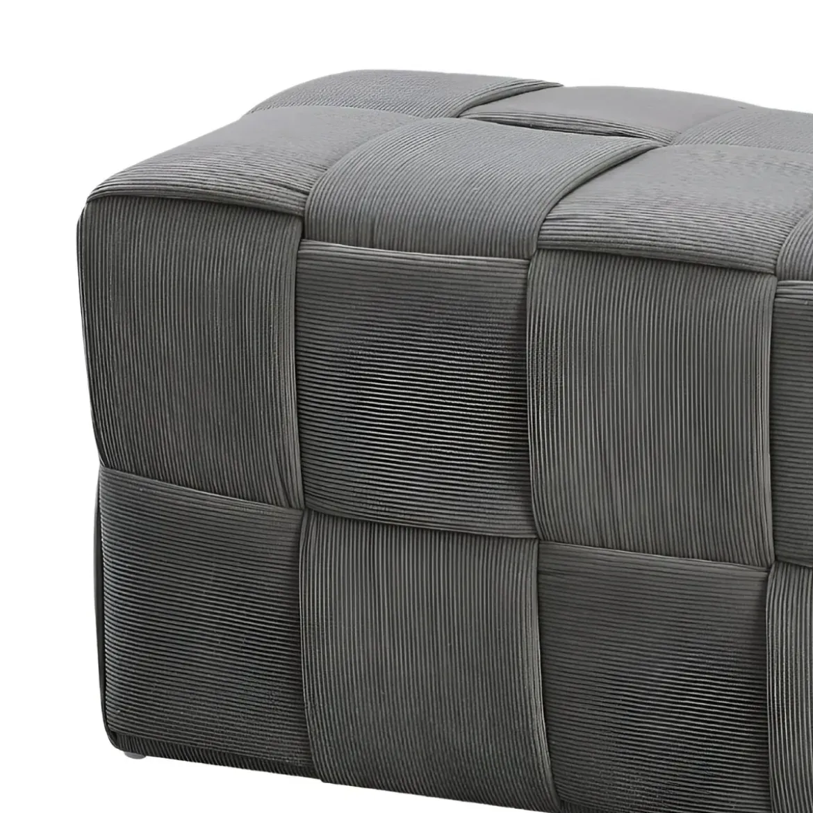 Pouf Rettangolare 104x39x39 cm in Tessuto Effetto Intrecciato Grigio