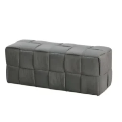 Pouf Rettangolare 104x39x39 cm in Tessuto Effetto Intrecciato Grigio