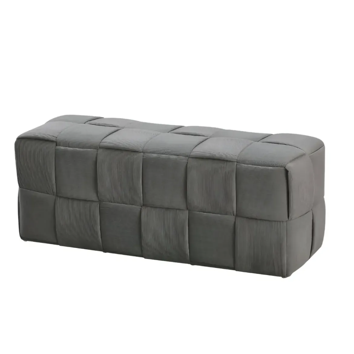 Pouf Rettangolare 104x39x39 cm in Tessuto Effetto Intrecciato Grigio