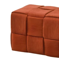 Pouf Rettangolare 104x39x39 cm in Tessuto Effetto Intrecciato Ruggine
