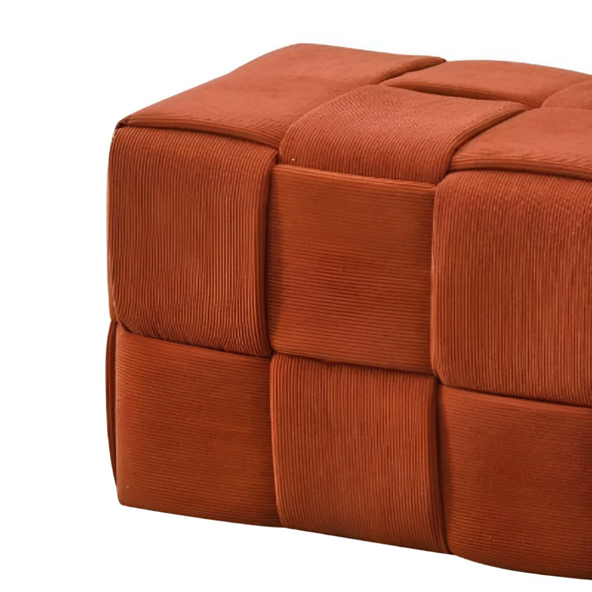 Pouf Rettangolare 104x39x39 cm in Tessuto Effetto Intrecciato Ruggine