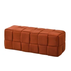 Pouf Rettangolare 104x39x39 cm in Tessuto Effetto Intrecciato Ruggine