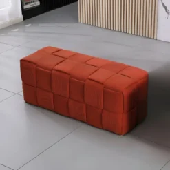 Pouf Rettangolare 104x39x39 cm in Tessuto Effetto Intrecciato Ruggine