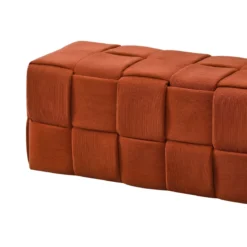 Pouf Rettangolare 104x39x39 cm in Tessuto Effetto Intrecciato Ruggine