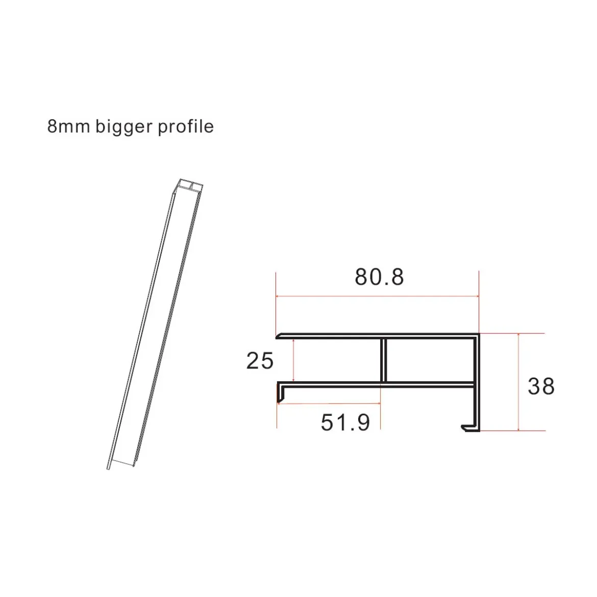 Profilo di Compensazione Estensione Box Doccia 195 cm Cristallo 8 mm