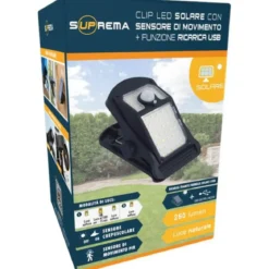 Proiettore Solare con Clip LED 250 Lumen Sensore Movimento Segnapasso