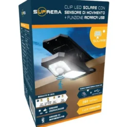 Proiettore Solare con Clip LED 250 Lumen Sensore Movimento Segnapasso