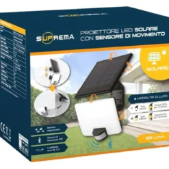 Proiettore Solare LED 8W con Pannello Orientabile Sensore Movimento