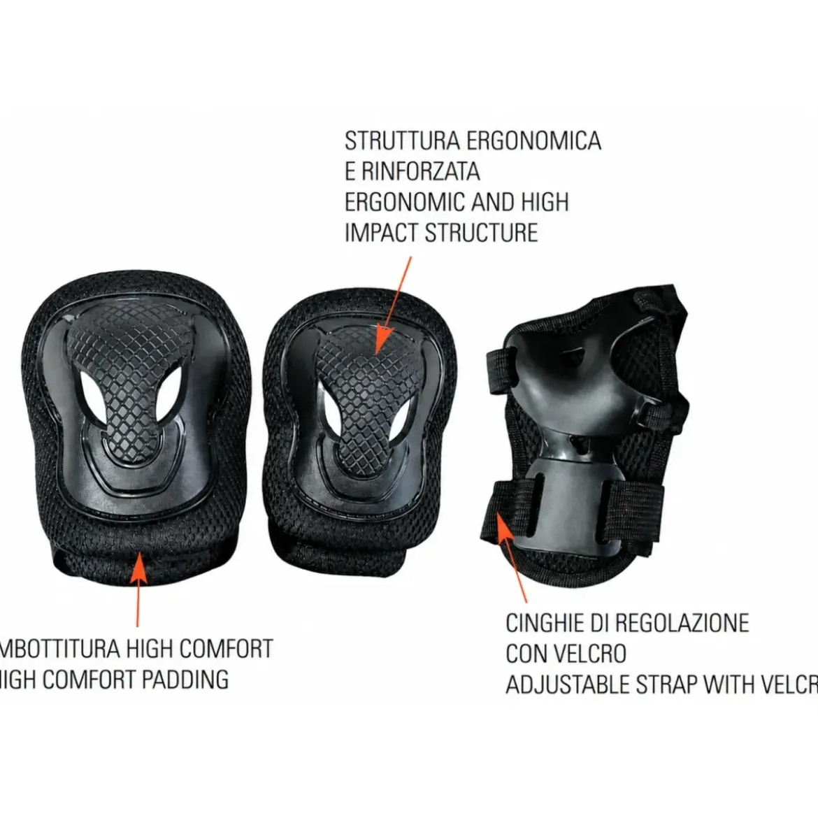 Protezioni Imbottite Adulti Nero Ginocchia Gomiti Polsi Bicicletta