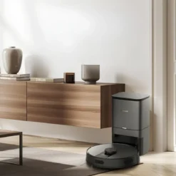 Robot Aspirapolvere Lavapavimenti Nero con Base 0,35L Mappatura Smart