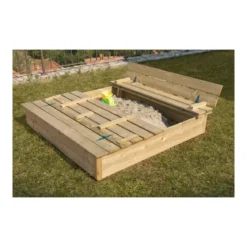 Sabbiera per Bambini in Legno 120x120 cm Gioco Sabbia Giardino Esterno Coperchio
