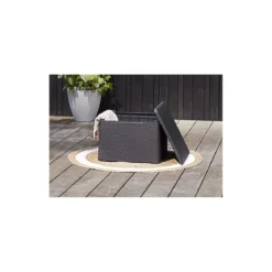 Salottino da Esterno 2 Poltrone Tavolo Contenitore Grafite Effetto Legno