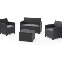Salottino da Esterno 4 Posti in Resina Effetto Rattan con Tavolino