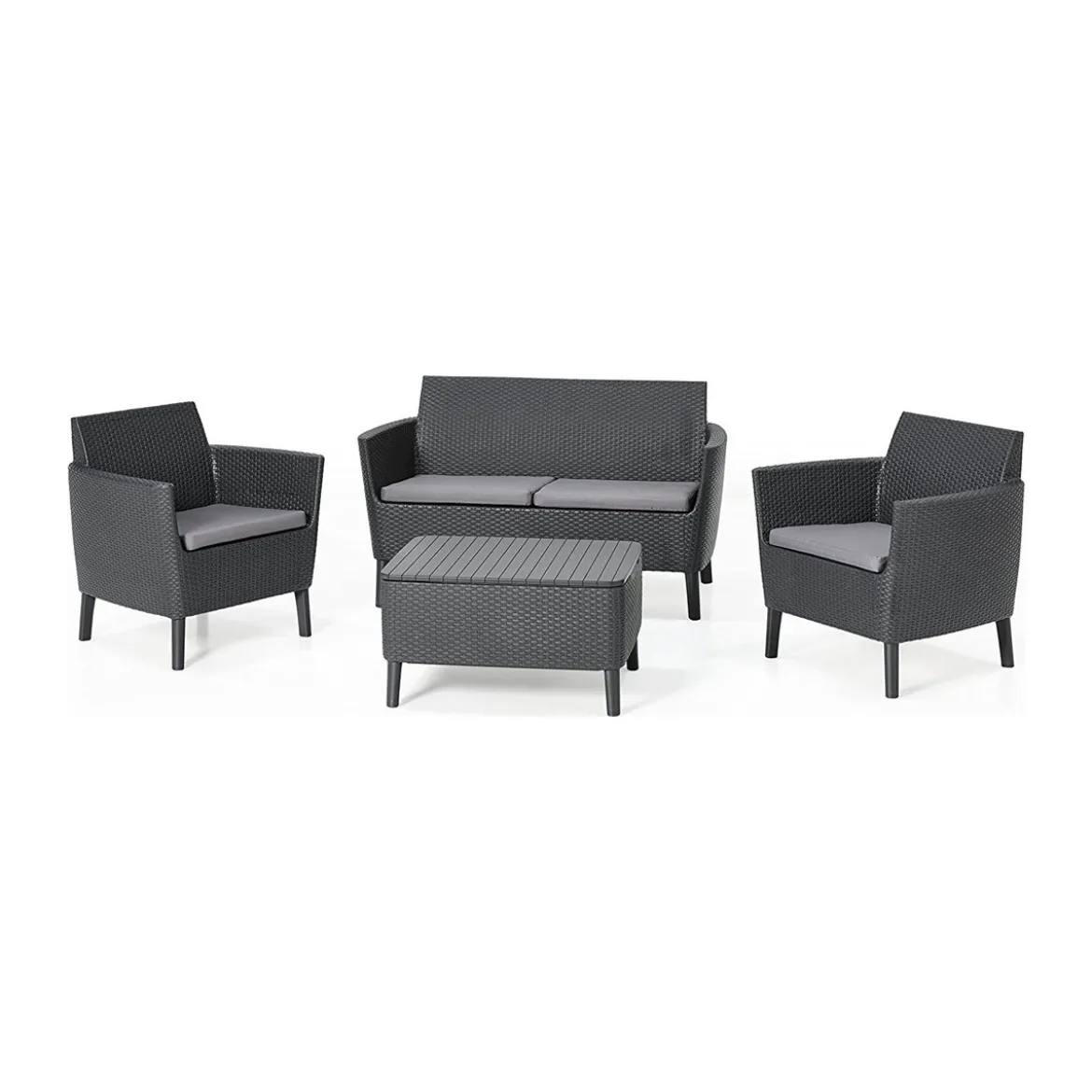 Salottino da Esterno 4 Posti Rattan Grafite con Tavolino Contenitore