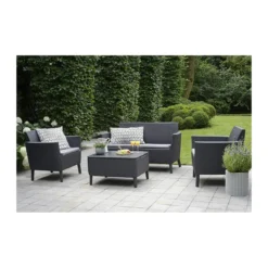Salottino da Esterno 4 Posti Rattan Grafite con Tavolino Contenitore