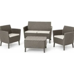Salottino da Giardino 4 Posti Rattan Cappuccino con Cuscini e Tavolo