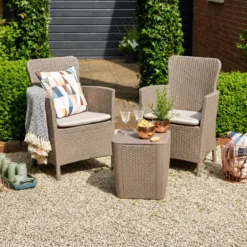 Salottino da Giardino 2 Posti Sabbia con Tavolino Contenitore Rattan