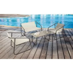 Salottino da Giardino Set con Tavolo Divano e 2 Poltrone in Acciaio