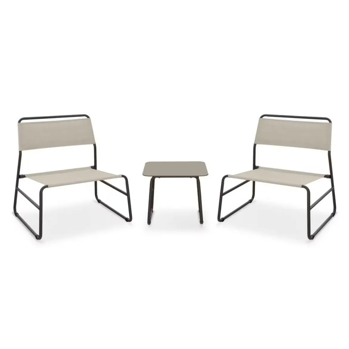 Salottino Elegante Set con Tavolo e 2 Poltrone per Giardino in Acciaio