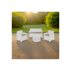 Salottino Rattan 4 posti Bianco con Cuscini per Esterno