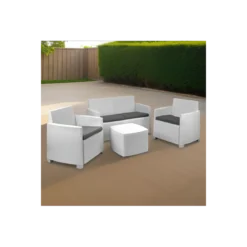Salottino Rattan 4 posti Bianco con Cuscini per Esterno