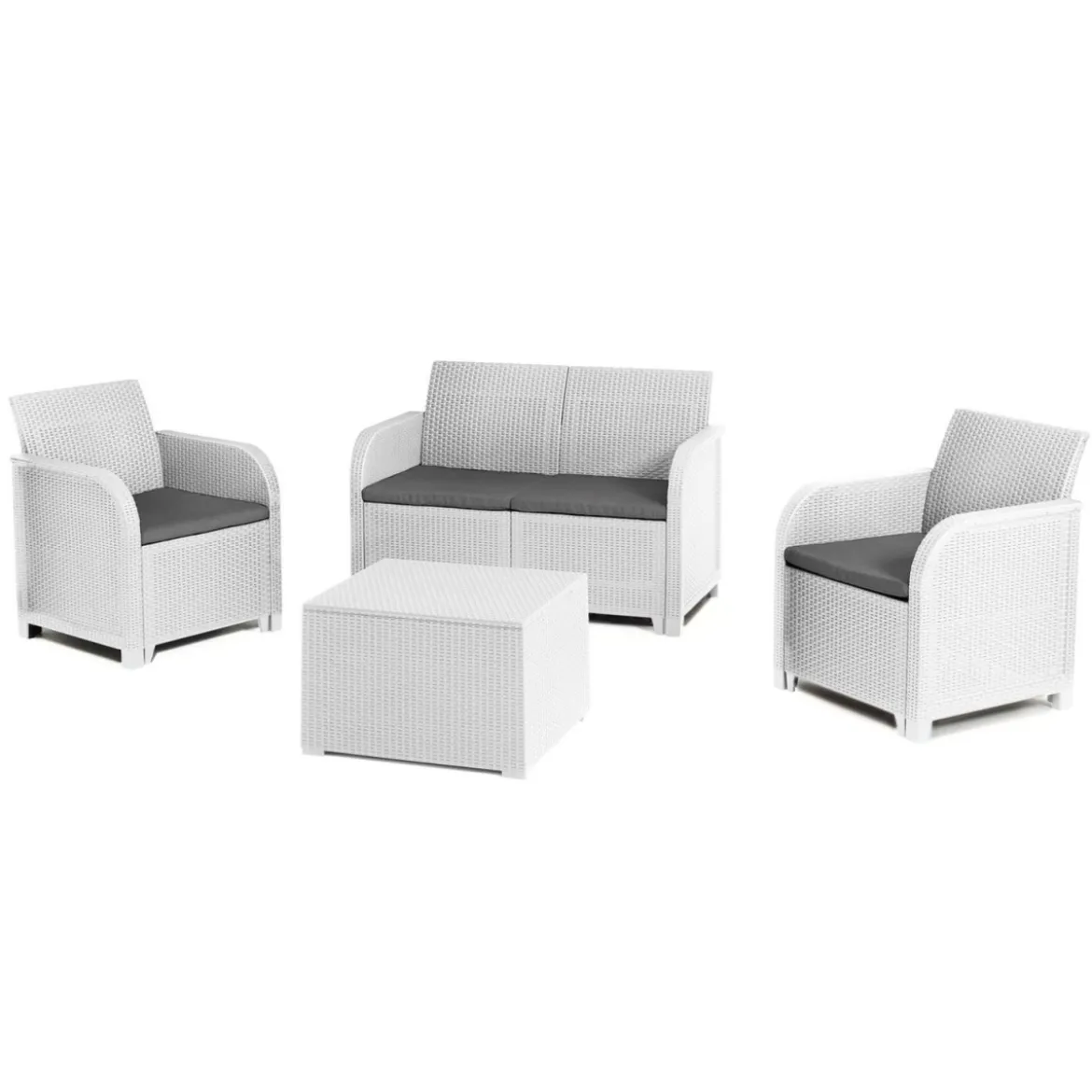 Salotto da Esterno Effetto Rattan Bianco Lounge Divano con Cuscini