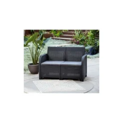 Salotto da Esterno Effetto Rattan Grafite Lounge Divano con Cuscini
