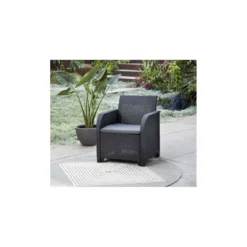 Salotto da Esterno Effetto Rattan Grafite Lounge Divano con Cuscini