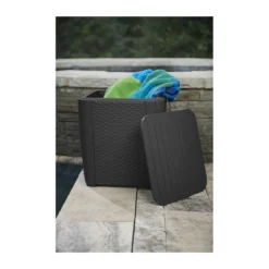 Salotto da Esterno 2 Posti Grafite con Tavolino Contenitore e Cuscini