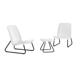 Salotto da Esterno 2 Posti in Resina Bianco Effetto Rattan con Tavolino