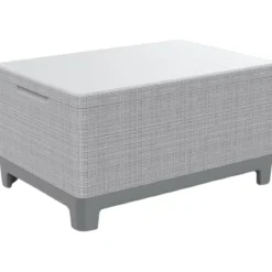 Salotto da Giardino Divano Poltrone Tavolo Contenitore Grigio Cuscini